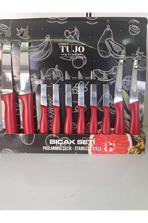 10 Piece Tujo Fruit Vegetable Fruit Knife (Stainless Steel) Tujo Knife 10 Pieces Red Color