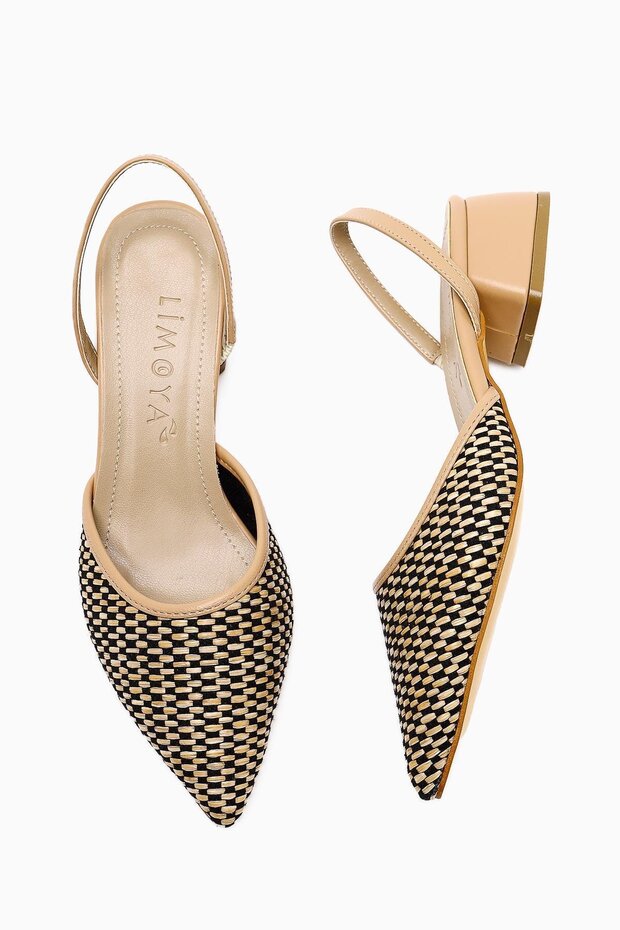 Rosa Nud Pointed Toe Straw Short Heeled Women's Sandals