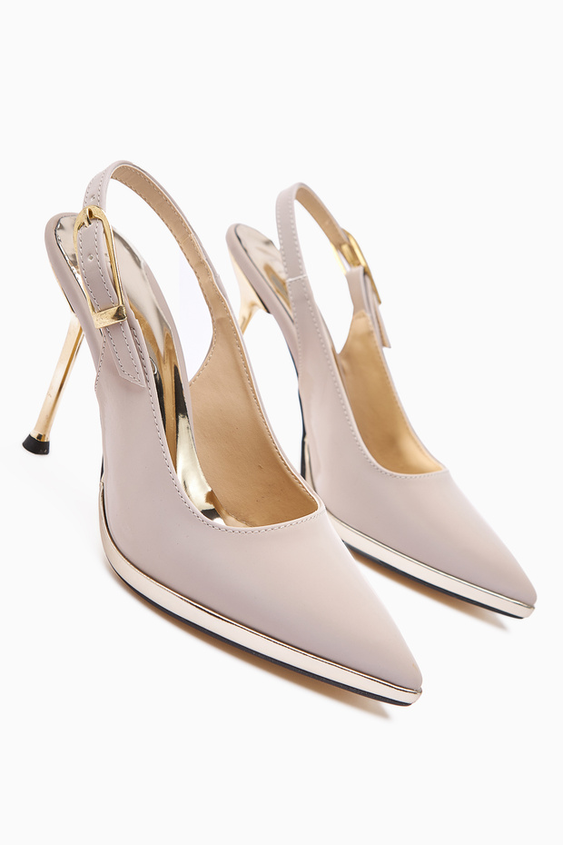Maren Beige Buckle Thin Heeled Women's Shoes