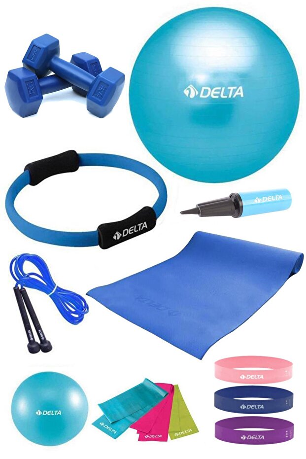140-159 Cm Paint Suitable Pilates Set - 14 Pieces, 55 Cm Ball, 4 Mm Cushion Hoop, Squat Band 1 Kg Dumbbell