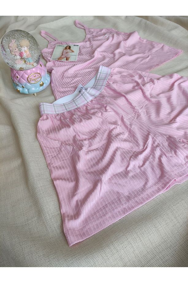 Kaşkorse Kumaş Askılı Şortlu Kadın Pijama Takımı S/M - L - XL - XXL 70702 - 4