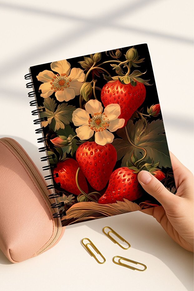 School Notebook Set with Spiral and No Line, A5 Size 50 Sheets 100 Pages Set of 4, Strawberry Set - 6