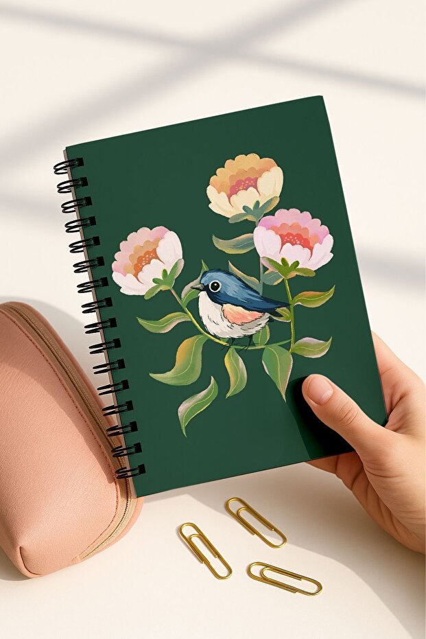 School Notebook Set with Spiral and No Line, A5 Size 50 Sheets 100 Pages Set of 4, Set with Birds - 5