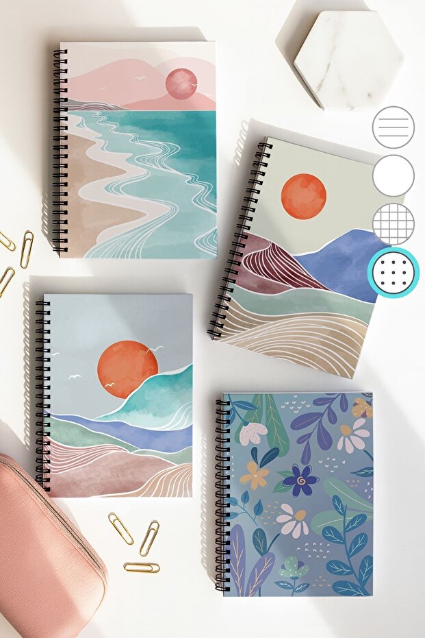 School Notebook Set with Spiral Dotted, A5 Size 50 Sheets 100 Sheets Set of 4, Boholu Set
