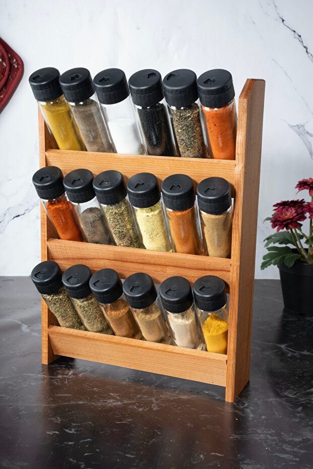 Dizayn Blossom 18-Piece Spice Rack Set, Spice Rack Set with Wooden Stand