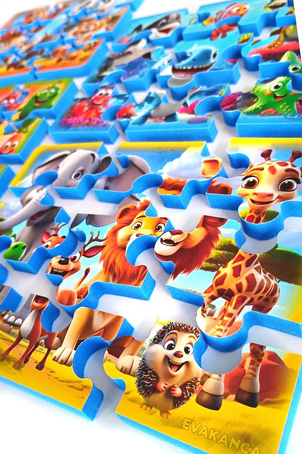 9 Parçalı 4 Adet Yaban Deniz Hayvanları Sebzeler Kalın Çocuk Puzzle Yapboz - 4