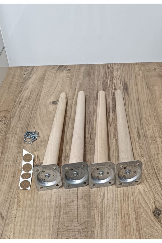30 Cm Ham Ahşap Puf, Berjer, Sandalye Koltuk Ayağı 4 Adet ( Metal Açılı Aparat Ve Vidalar Dahil ) - 1
