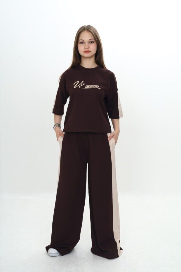 Girl's 100% Cotton London Printed Oversize Garnished Short Sleeve Tracksuit Set-293