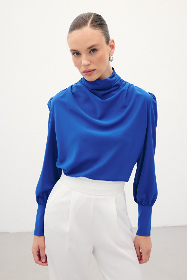 Drape Detaylı Bluz - Sax Mavi - 3