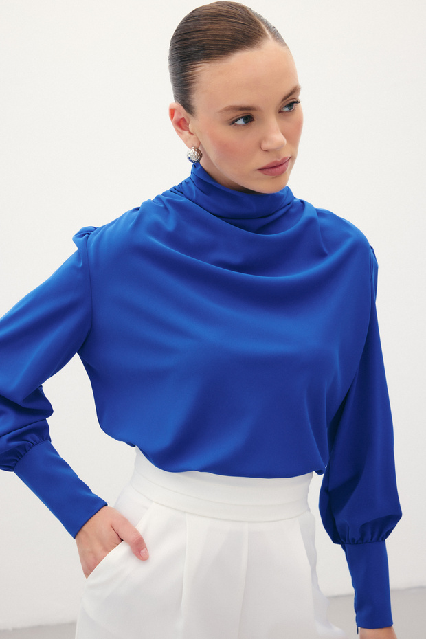 Drape Detaylı Bluz - Sax Mavi - 8