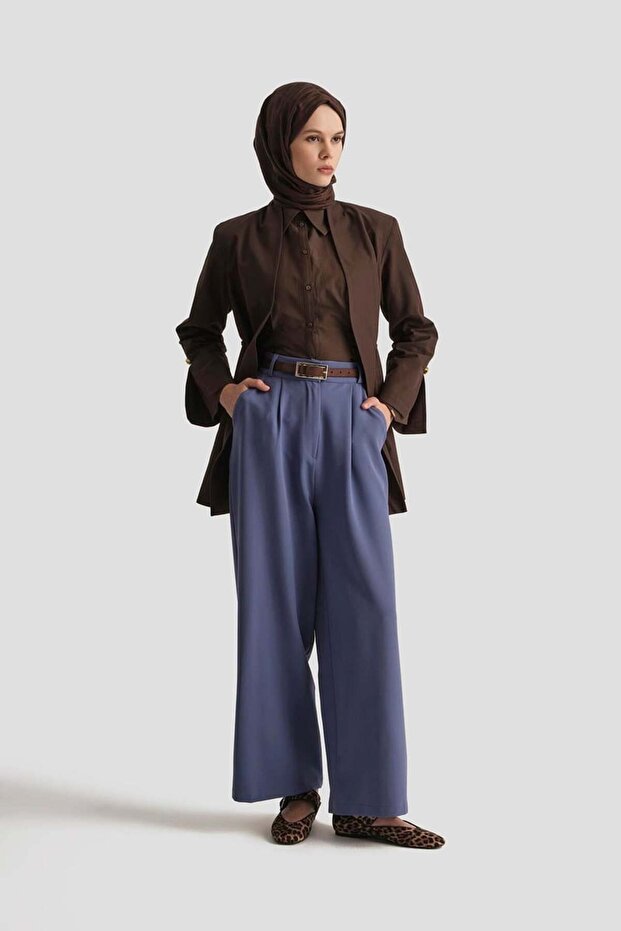 High Waisted Wide Leg Fabric Trousers