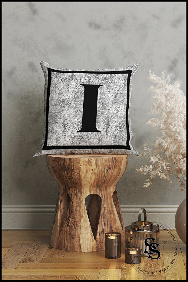 Gray Letter Cushion Pillow Case - Letter I - Gray Background Decorative Gift Cushion Pillow Case