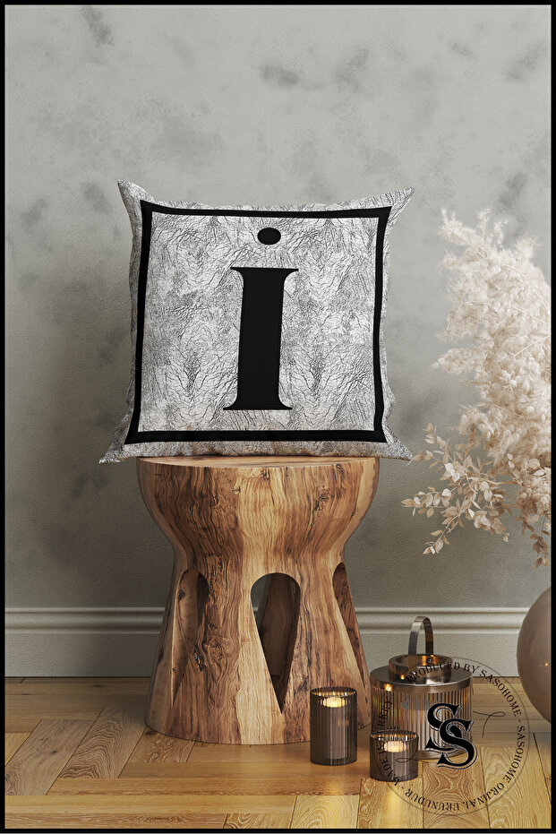 Gray Letter Cushion Pillow Case - Letter I - Gray Background Decorative Gift Cushion Pillow Case