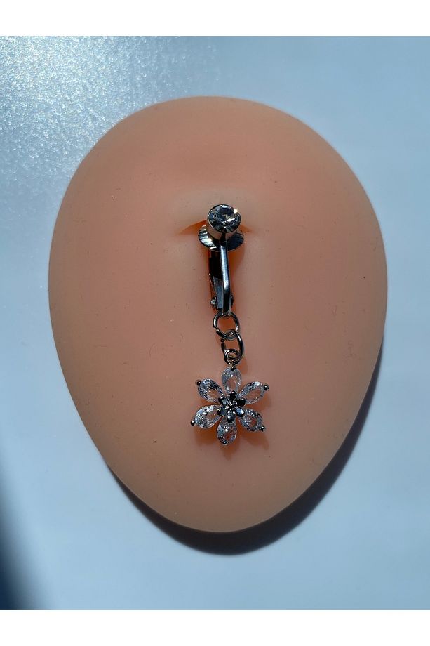 Çelik Göbek Piercing Mıknatıslı Sıkıştırmalı Kullanımlı Çiçek Model - 3