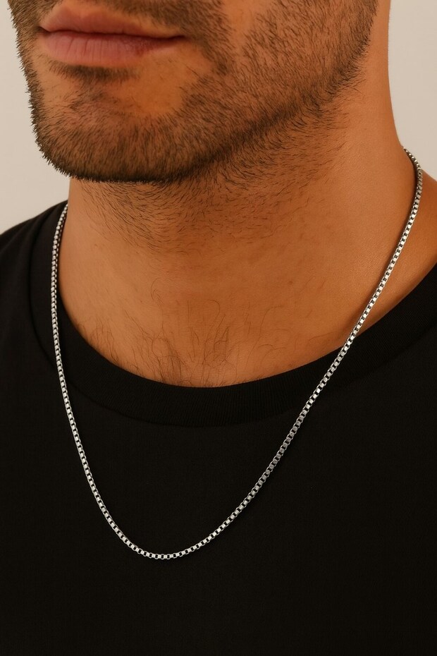 Men's Silver Color Cube Necklace