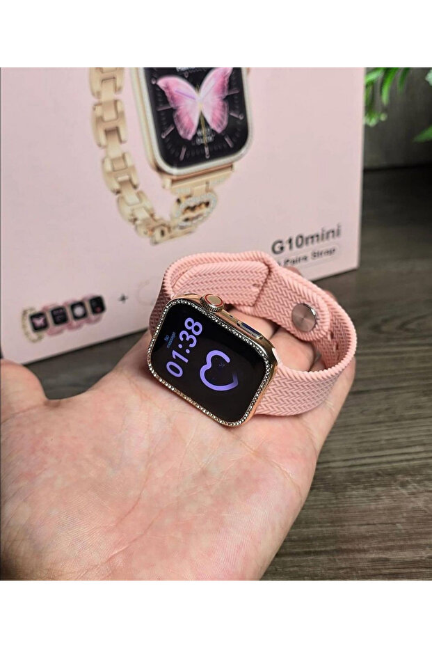 4 Kordonlu Bileklik Hediyeli Watch 10 Mini Premium Set Amoled Akıllı Saat Kadın Kol Saati - 4