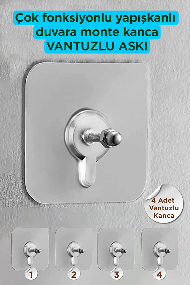 4 Adet Süper Güçlü Yapışkanlı Askı Yapışkanlı Çerçeve Raf Vidası - 1