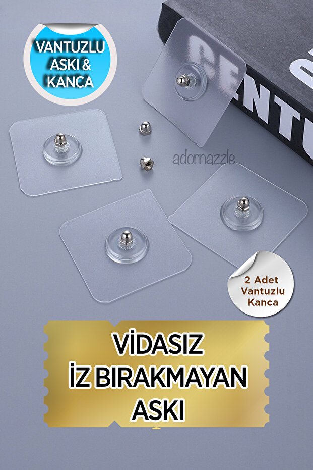 Ultra Güçlü Yapışkanlı Duvar Askısı Vantuzlu Şeffaf Duvar Askısı Yapışkanlı Kanca - 1