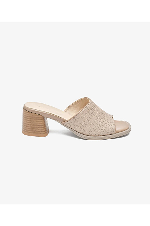 34711 Mink Genuine Leather Heeled Women's Slippers