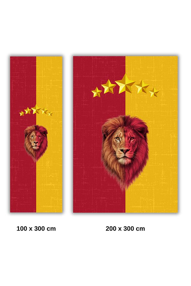 Aslan Desenli Sarı Kırmızı Taraftar Halısı Dijital Baskılı Dokuma Tabanlı Kaymaz Oturma Odası Halısı - 5