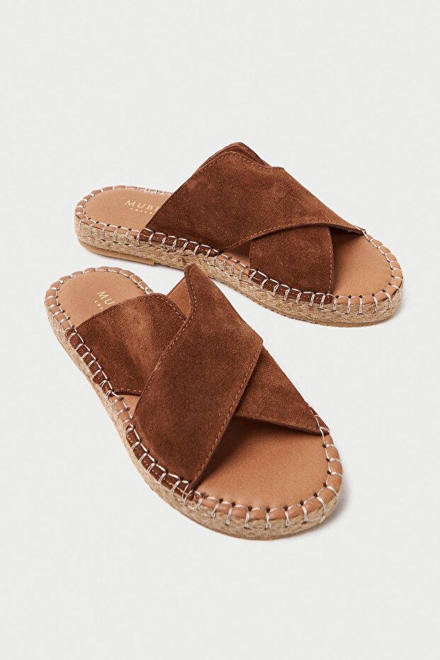 Mubiano Genuine Leather Collection Women's Slippers Tan -Mcsvt23T007-Tb