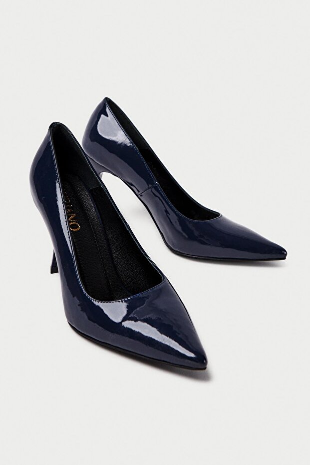 Genuine Leather Mb972-Lcv Women's Thin 9 cm Heels Patent Leather Navy Blue Stiletto & Heels Shoes