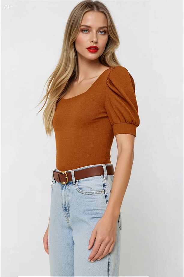 Kadın Taba Kare Yaka Örme Bluz Hzl22w-bd104091 - 2