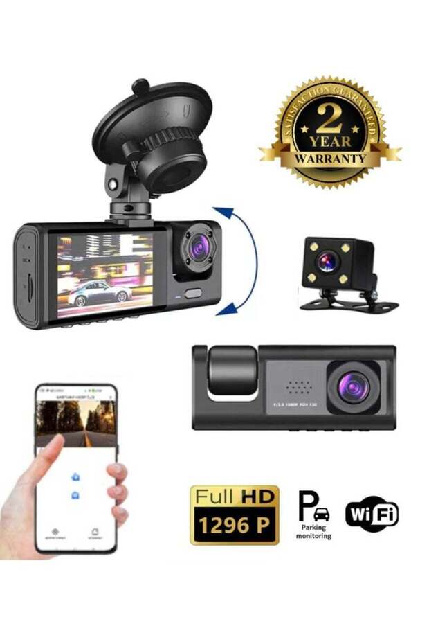 3-camera dashboard camera, black box, new version 1269 HD, car surveillance camera - 1
