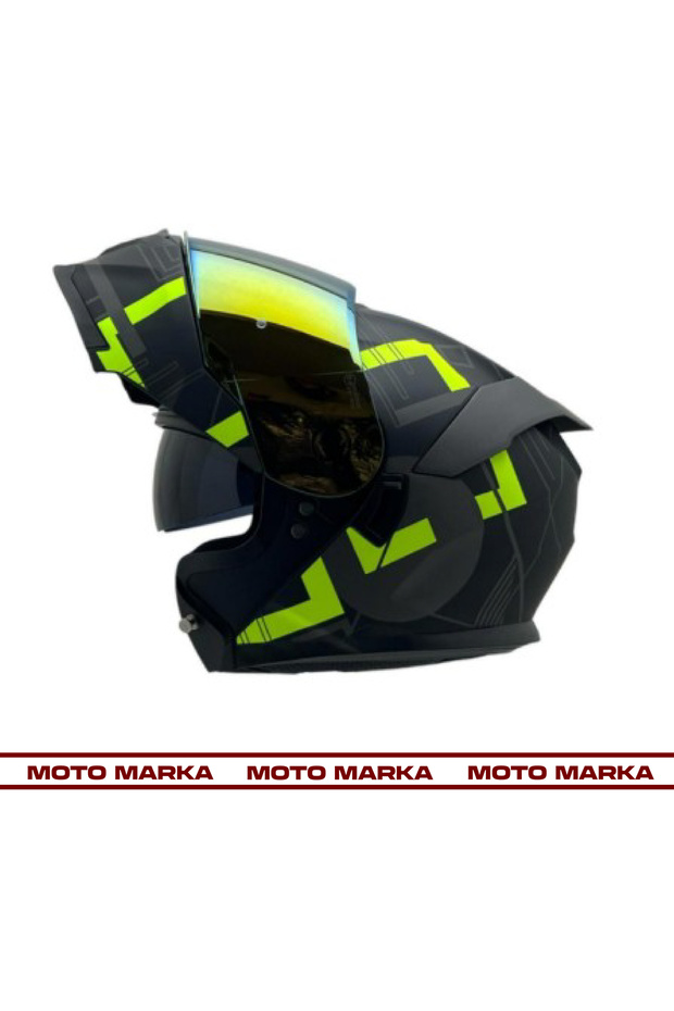 912 A1 SARI ÇİFT VİZÖR ÇENE AÇILIR KASK - 3