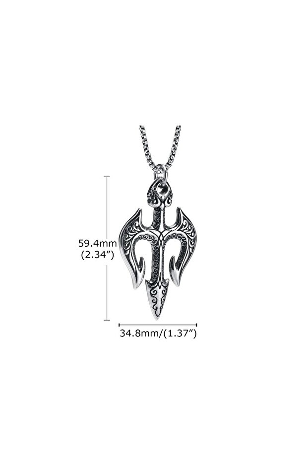 Paslanmaz Çelik Neptune Trident Gladyatör Poseidon Mızrak Erkek Kolye - 7