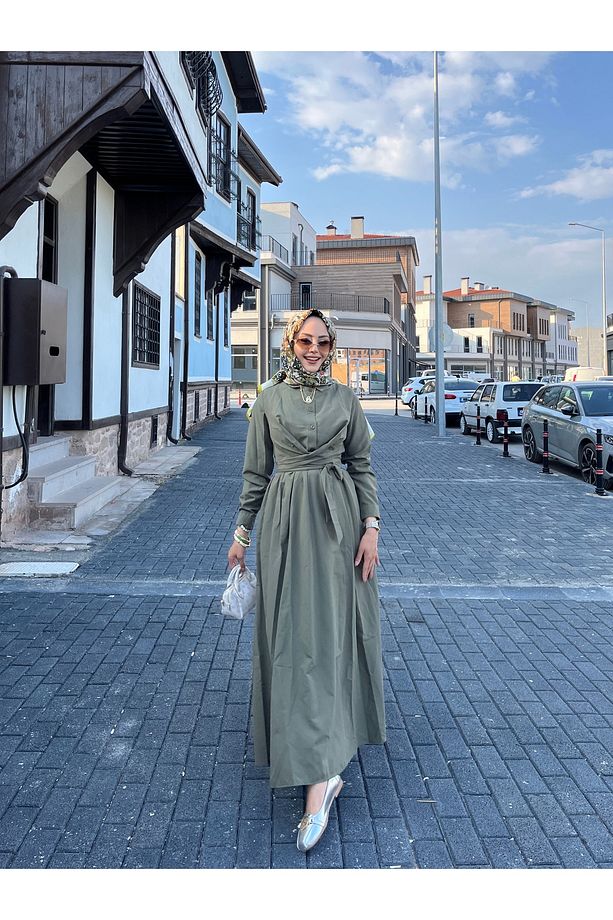Kendinden Kuşaklı Yandan Cepli Yazlık Elbise - 1