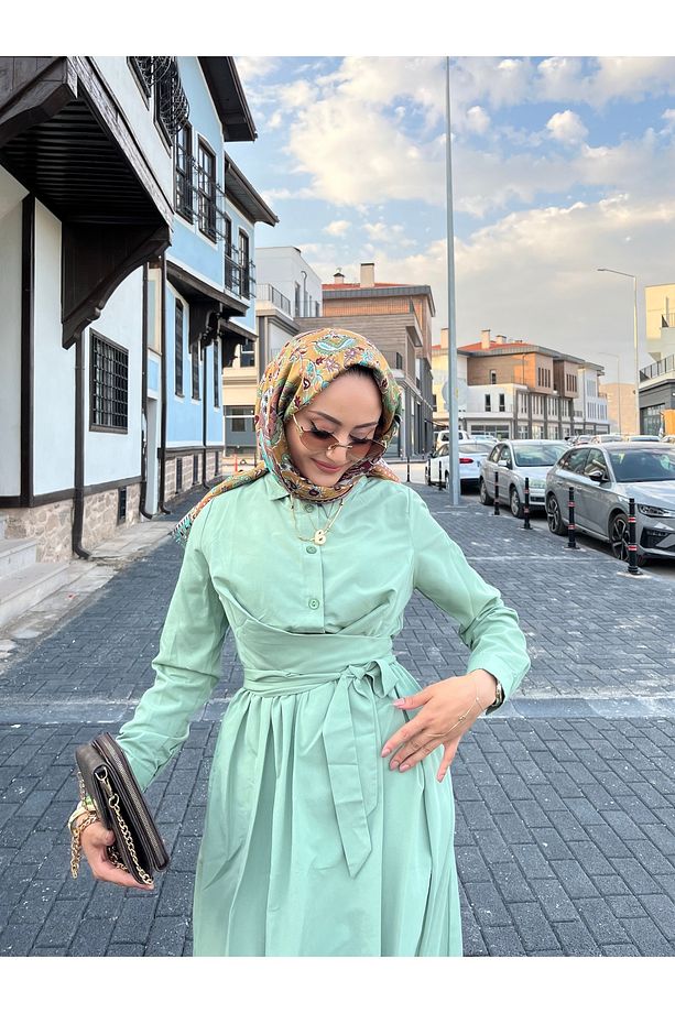 Kendinden Kuşaklı Yandan Cepli Yazlık Elbise - 6