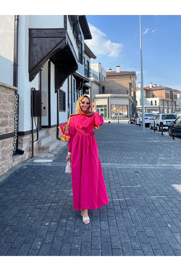 Kendinden Kuşaklı Yandan Cepli Yazlık Elbise - 2