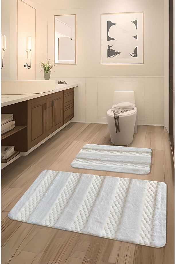 Serante Tavşan Tüyü, Kaymaz Taban, Pofuduk, Yumuşacık, Ultra Lüks, Yıkanabilir 2'li Banyo Paspası - 1