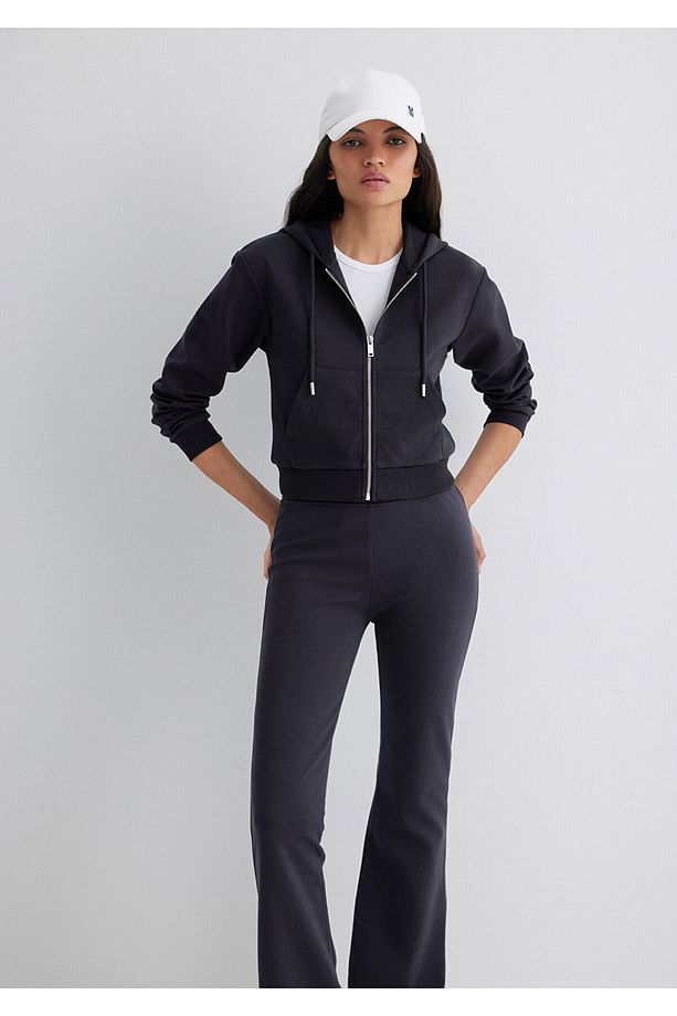 Kapüşonlu Siyah İnterlok Sweatshirt 1S10424-900 - 5