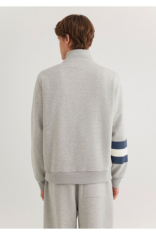 Patch Logo Yarı Fermuarlı Gri Sweatshirt 0S10307-80196 - 5
