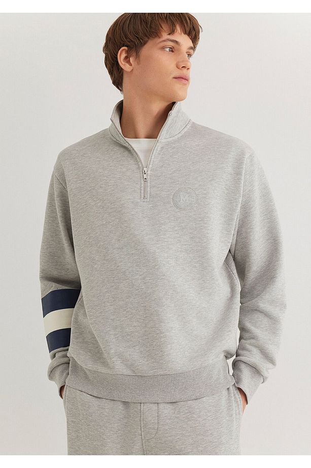 Patch Logo Yarı Fermuarlı Gri Sweatshirt 0S10307-80196 - 2