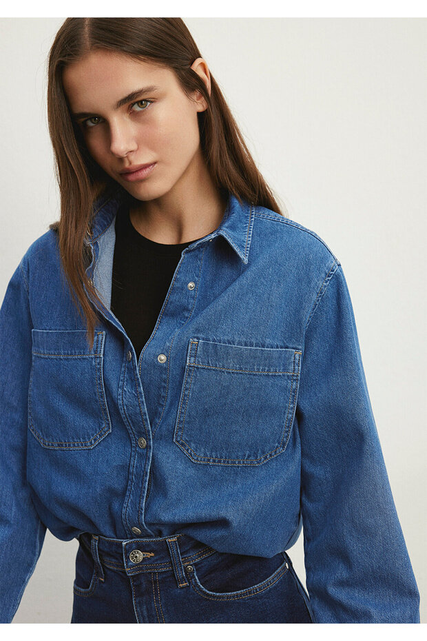 Alesta Classic Denim Dark Blue Vintage Jean Shirt Boyfriend1210780-87096