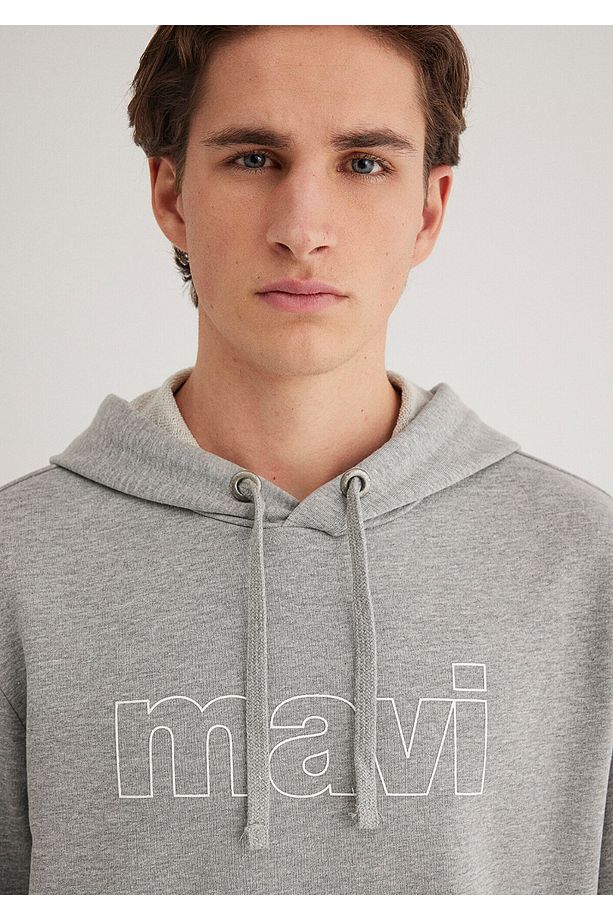 Logo Baskılı Kapüşonlu Gri Sweatshirt 065606-28387 - 5