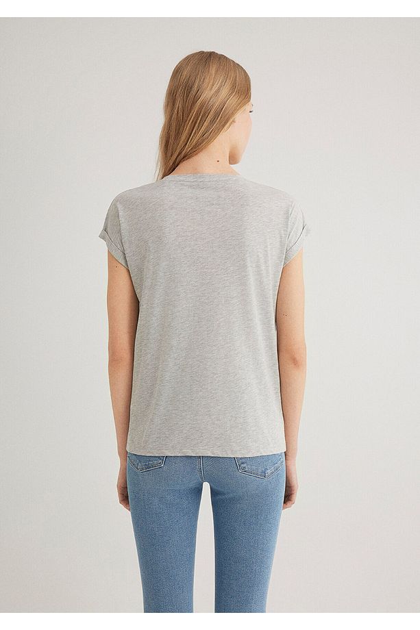 Logo Baskılı Gri Tişört Loose Fit / Bol Rahat Kesim 166422-25702 - 5