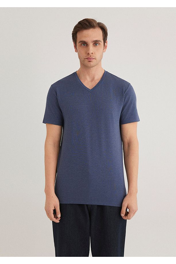 Stretch V Yaka Basic Tişört Fitted / Vücuda Oturan Kesim 061748-18790 - 4