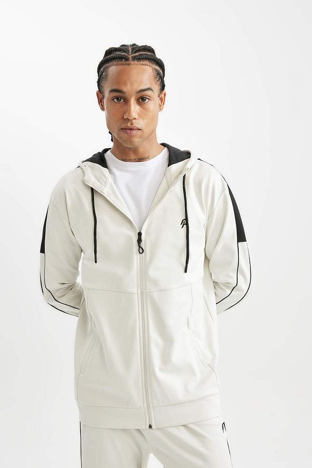 Defactofit Standart Fit Normal Kesim Skuba Dalgıç Kumaş Kapüşonlu Sporcu Fermuarlı Sweatshirt B4535a - 4