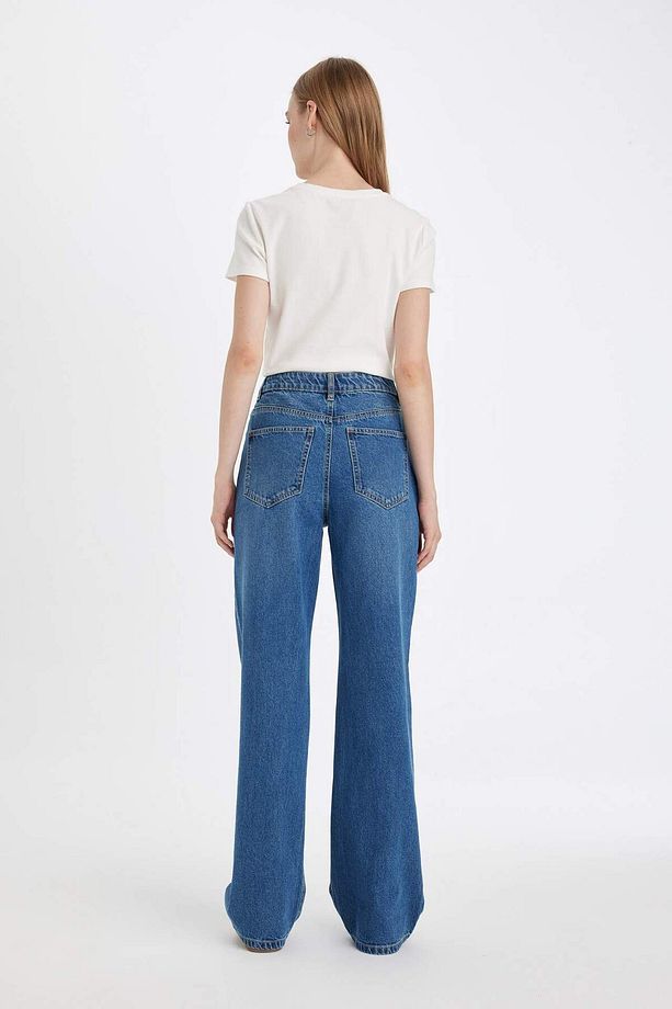Straight Wide Yüksek Bel Düz Paça Uzun Jean Yıkamalı Pantolon D5045AX24CW - 6