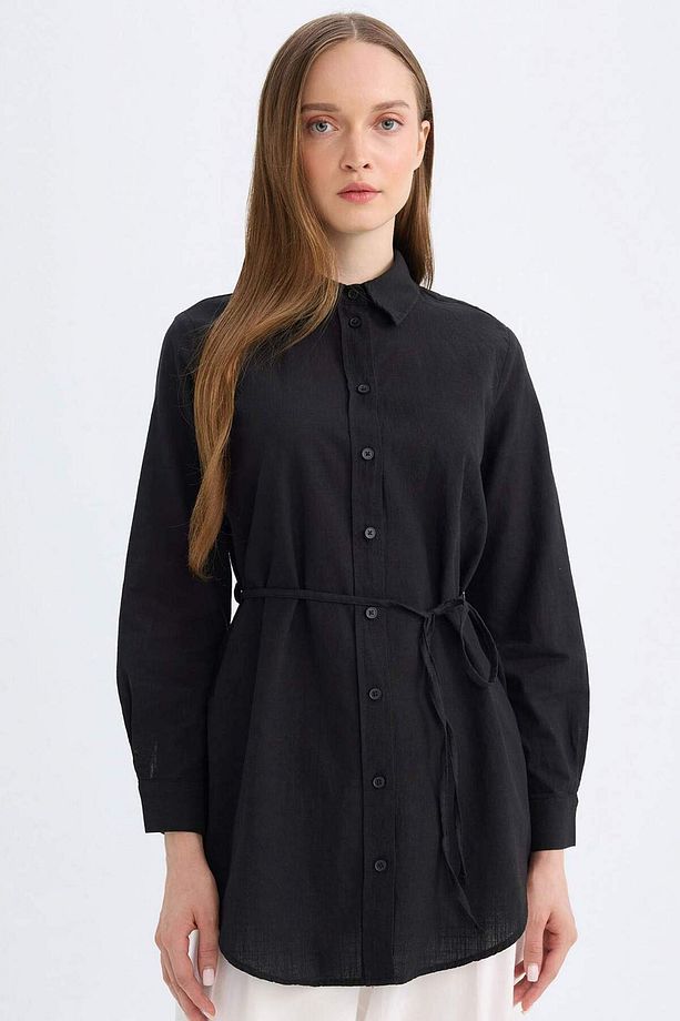 Regular Fit Poplin Basic Düz Uzun Kollu Gömlek Tunik D4160AX24AU - 1