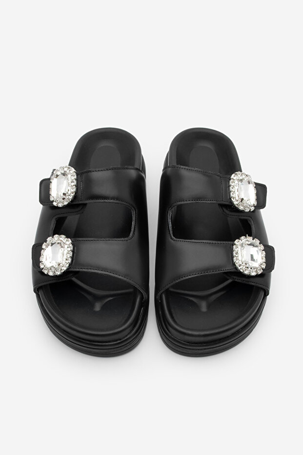 Жіночі камінні тапочки Naviva чорні щоденні з подвійною стрічкою та товстою підошвою - 7