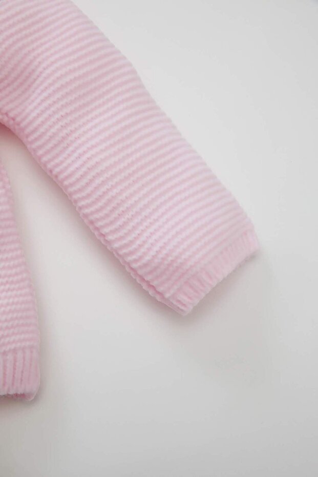 Kız Bebek 3'lü Takım Basic Düz Triko Kazak Beli Lastikli Alt Bere C9763A524WN - 4