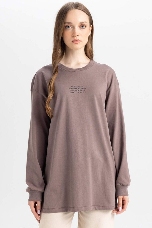 Regular Fit Bisiklet Yaka Baskılı Sweatshirt Tunik D0391AX24AU - 1