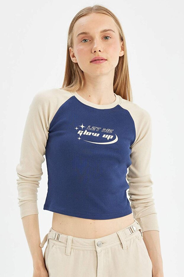 Coool Fitted Crew Neck Ribbed Camisole Printed Long Sleeve T-Shirt 3113062