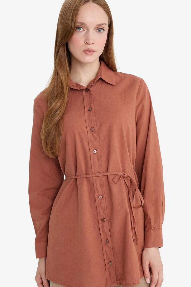 Regular Fit Poplin Basic Düz Uzun Kollu Gömlek Tunik D4160AX24AU - 1