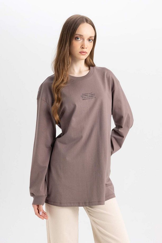 Regular Fit Bisiklet Yaka Baskılı Sweatshirt Tunik D0391AX24AU - 4